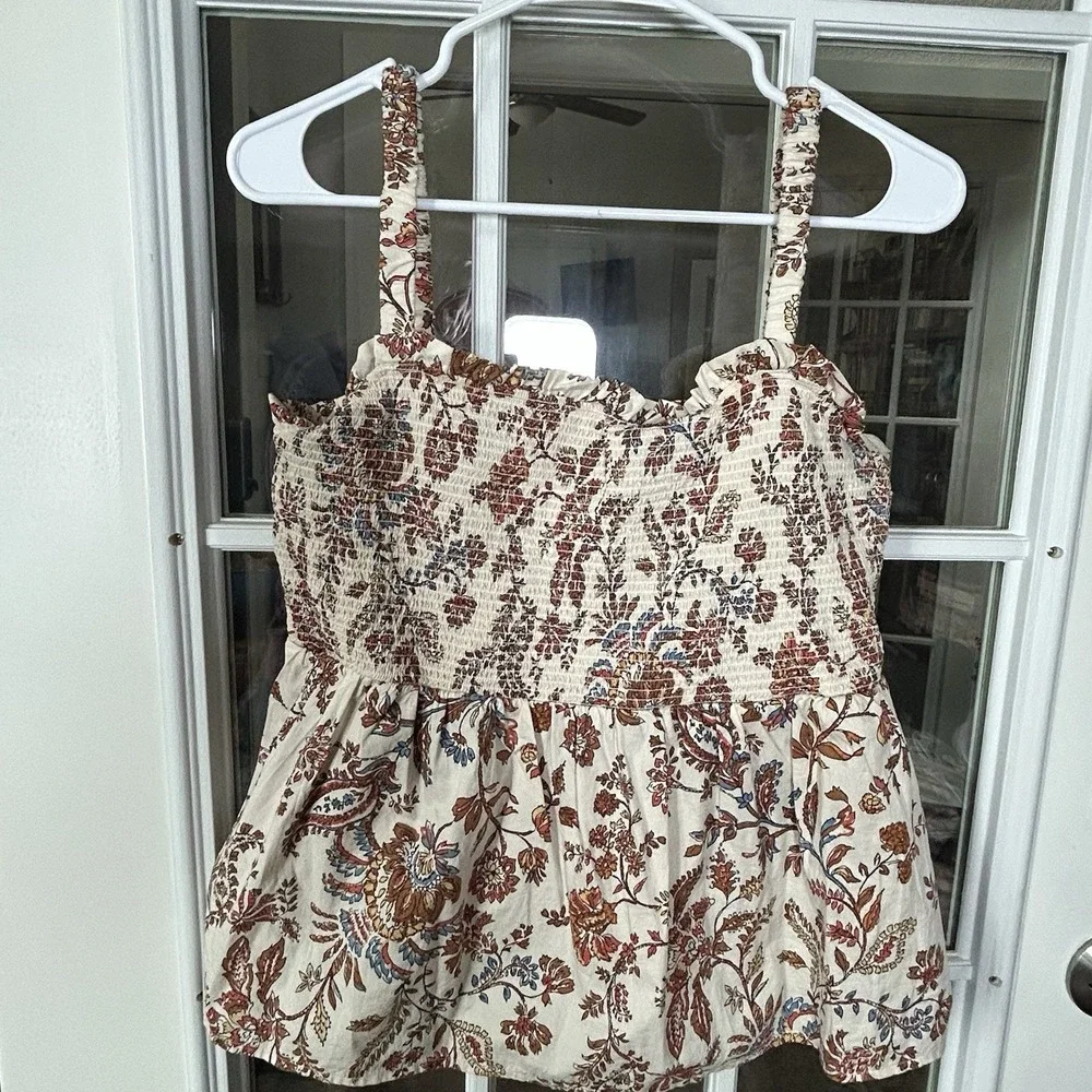 Old Navy Floral Smocked Bodice Peplum Tank Top Womens Large Earth Tones Boho - Picture 4 of 12